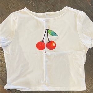 White Cherry Print Women's Short Sleeve Tee
